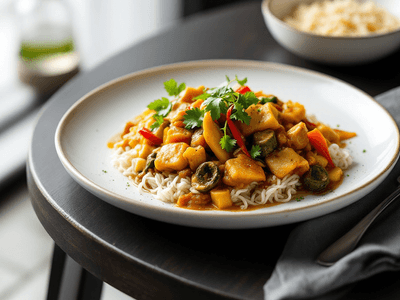 Lontong with Vegetable Curry