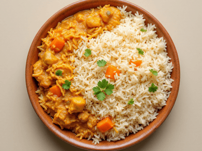 Red Rice with Vegetable Kurma