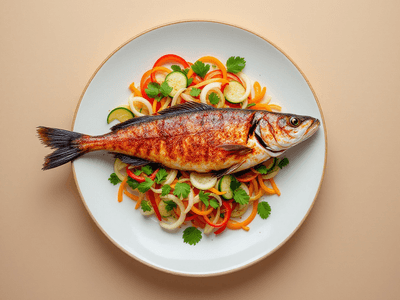 Ikan Bakar with Vegetable Salad