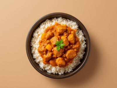 Red Rice Boiled 200 Gm Mutton Curry Hot