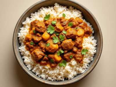 Boiled Rice with Mutton Curry