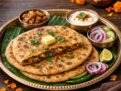 Coriander and Pickle Stuffed Paratha