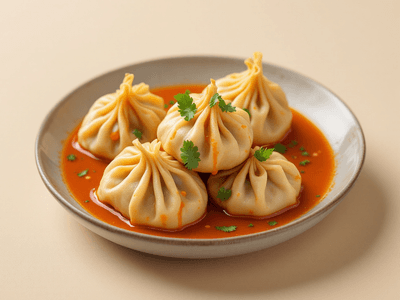 Veg Momos with Schezwan Sauce