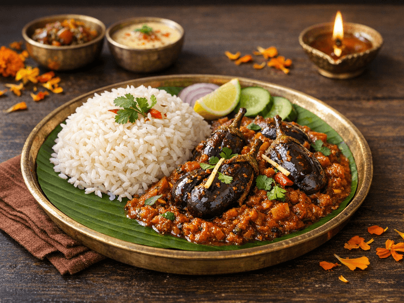Baigan Masala with Rice