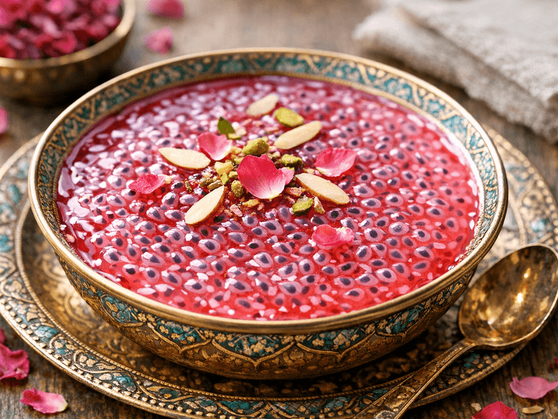 Basil Seeds with Rose Syrup
