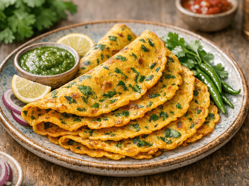 Besan Cheela with Green Chilli and Coriander