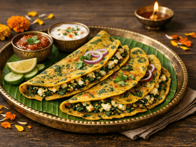 Besan Chilla with Spinach and Paneer