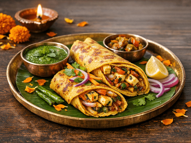 Besan Chilla Wrap with Paneer and Mint Chutney