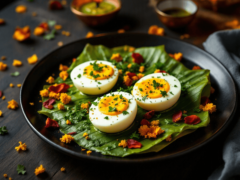 Boiled Eggs with Green Chutney