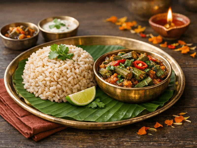 Brown Rice with Bhindi Curry