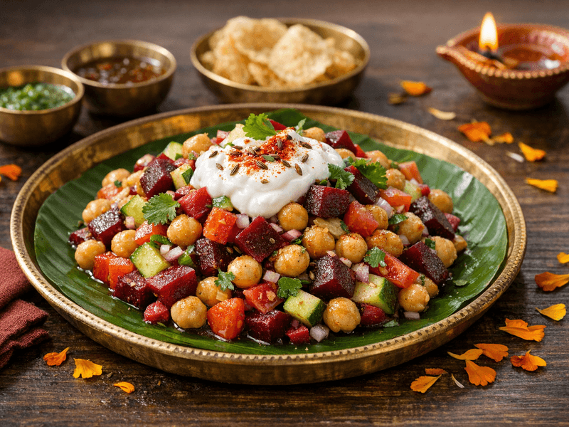 Chickpea Salad with Beetroot, Tomato, Cucumber, Yoghurt