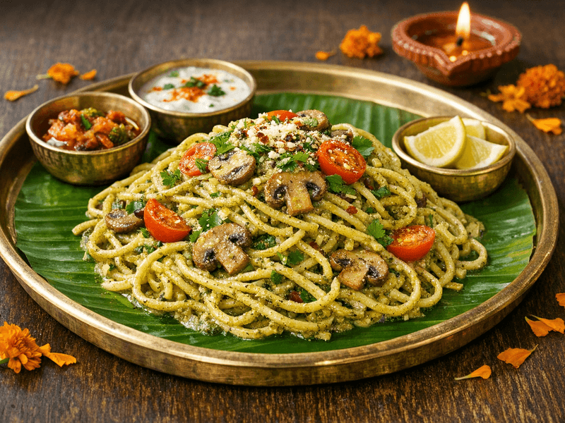 Creamy Pesto Mushroom Spaghetti