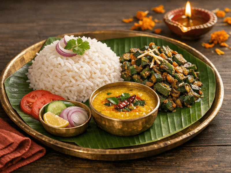 Dal Chawal with Bhindi Sabzi