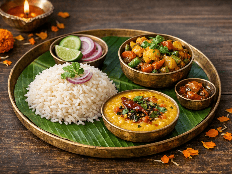 Dal Chawal with Mixed Vegetable Sabzi