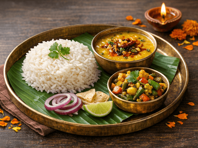 Dal Chawal with Seasonal Vegetable Sabzi