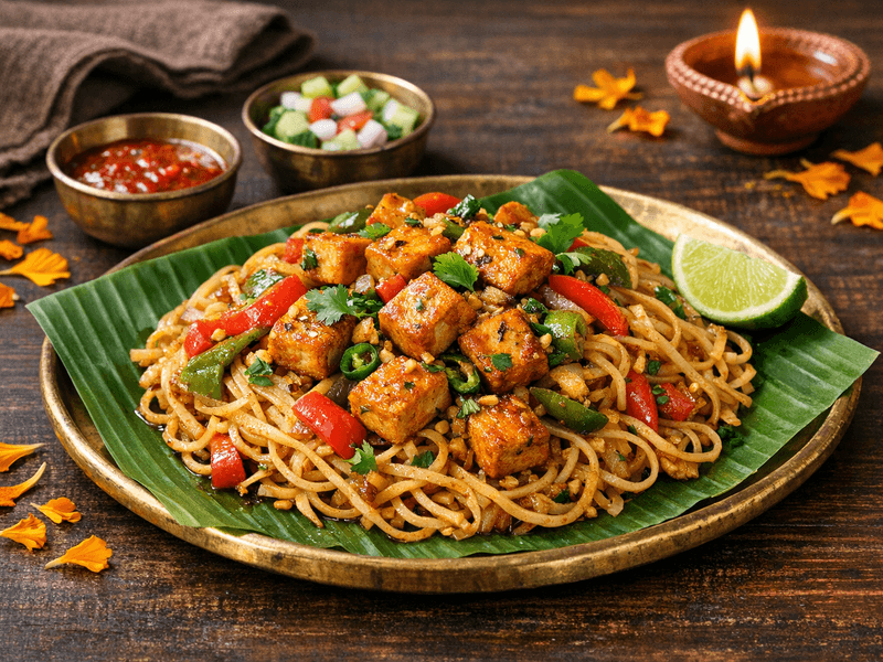Garlic Tofu Stir-Fry with Rice Noodles