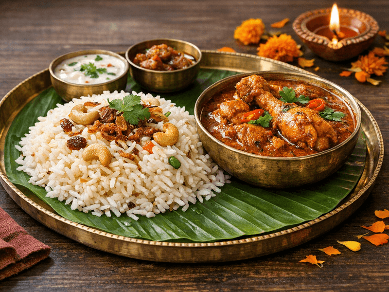 Ghee Rice with Chicken Curry