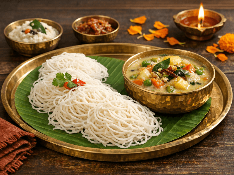 Idiyappam with Vegetable Stew