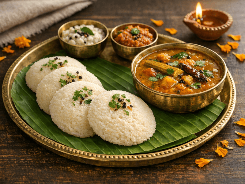 Idli with Sambar (Karnataka)