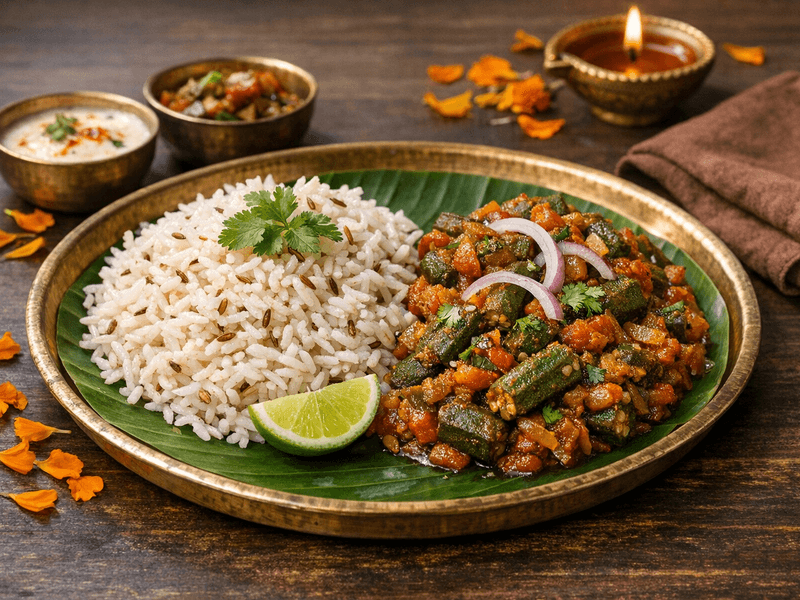 Jeera Rice with Okra Masala