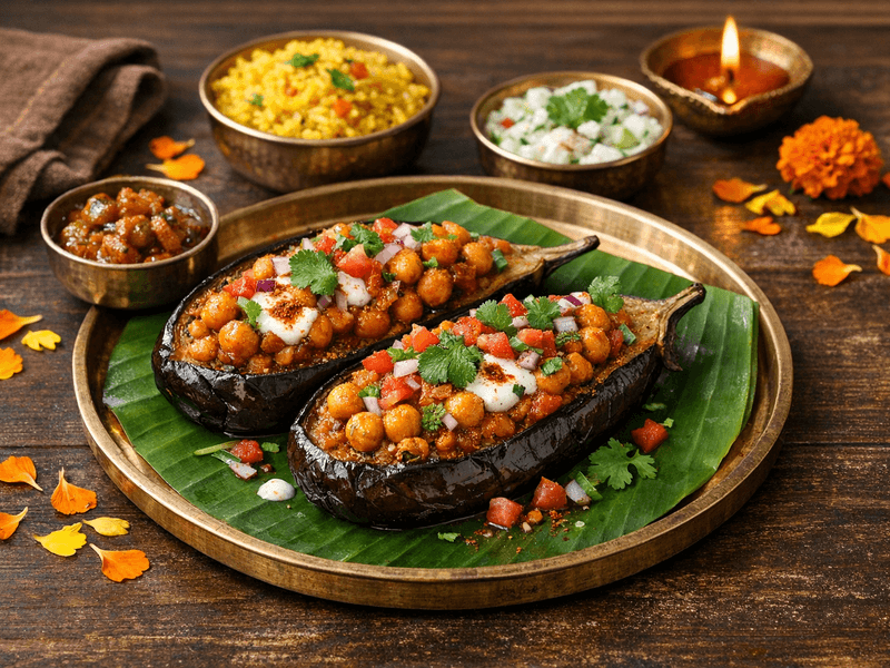 Mediterranean Stuffed Eggplant with Chickpeas