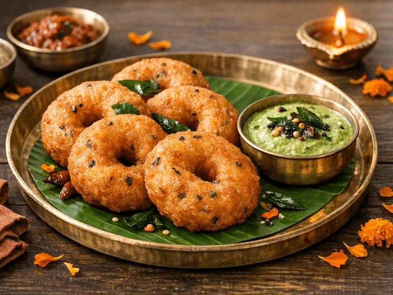 Medu Vada with Green Coconut Chutney