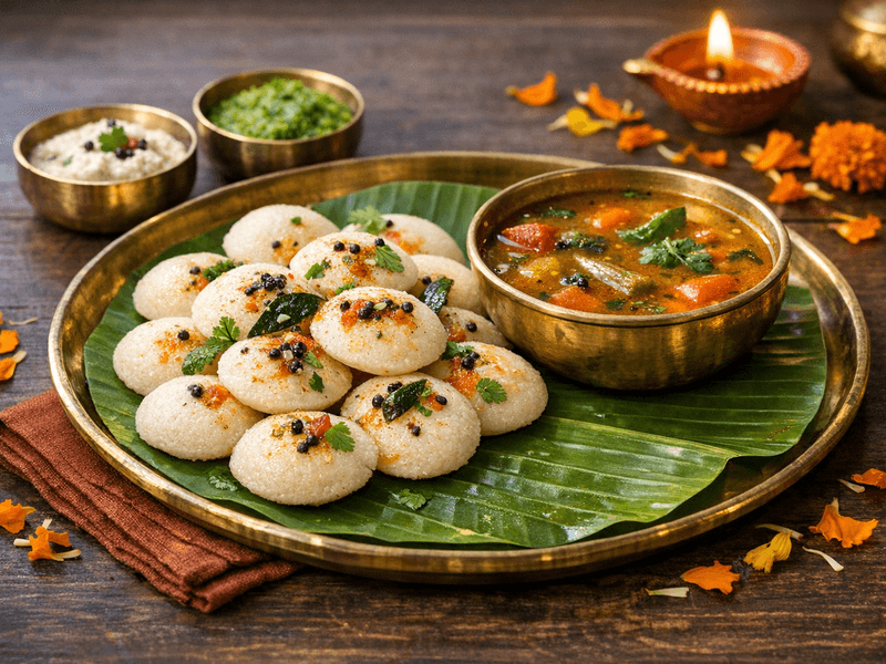 Mini Idli with Sambar