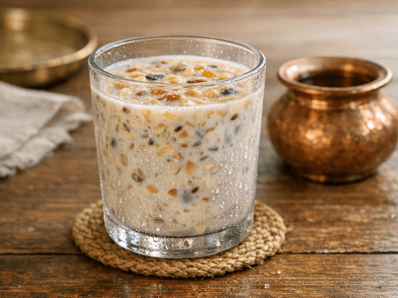 Muesli Whole Grains Seeds Nuts and Dry Fruits with Milk