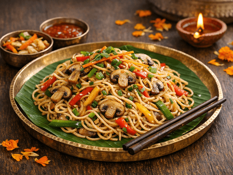 Mushroom Hakka Noodles