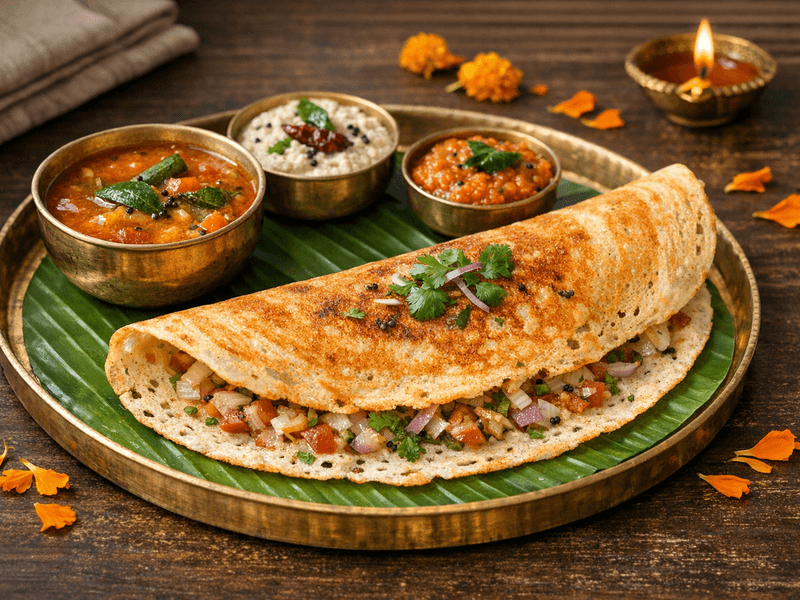Onion Dosa with Sambhar