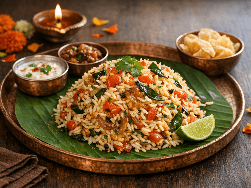 Onion Tomato and Curry Leaves Pulao