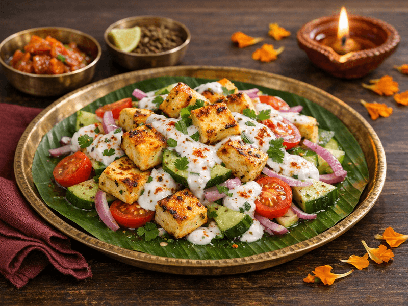 Paneer and Cucumber Salad with Yogurt Dressing
