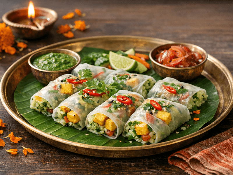Paneer and Mint Rice Paper Wrap