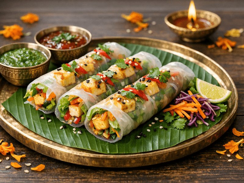 Paneer and Vegetable Rice Paper Roll