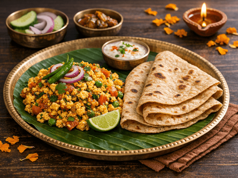Paneer Bhurji with Whole Wheat Roti