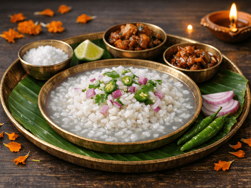 Panta Bhat with Onion and Green Chili