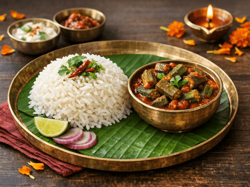 Plain Rice with Okra Curry
