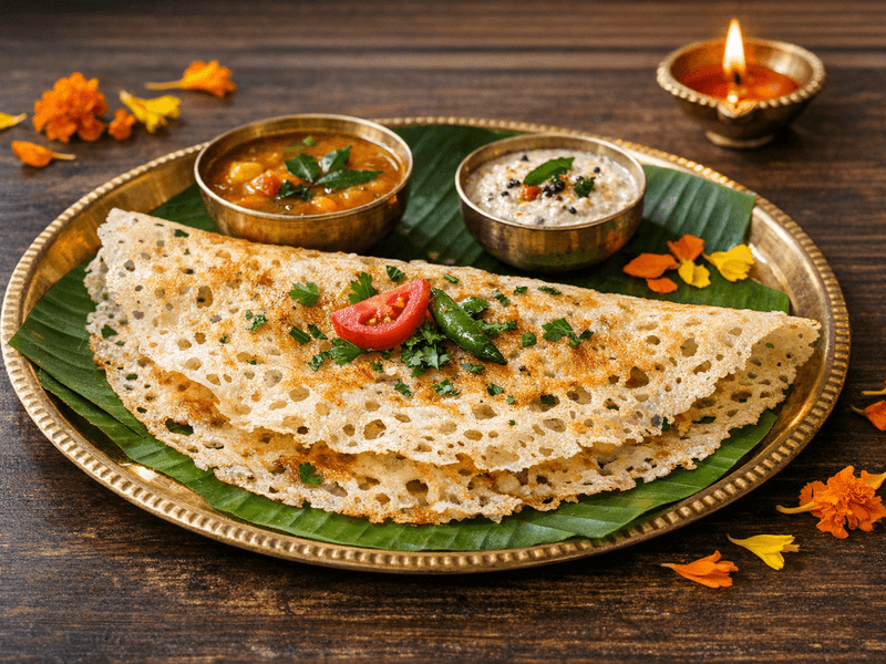 Rava Dosa with Sambhar and Chutney