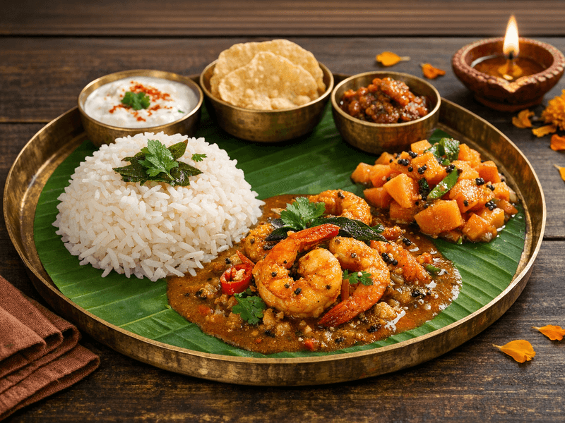 Rice Sambar Prawn and Papaya