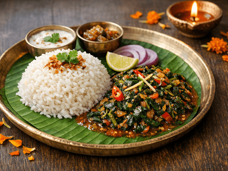 Rice with Amaranth Leaves Curry