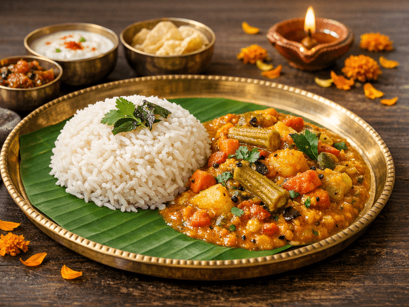 Rice with Mixed Vegetable Sambar