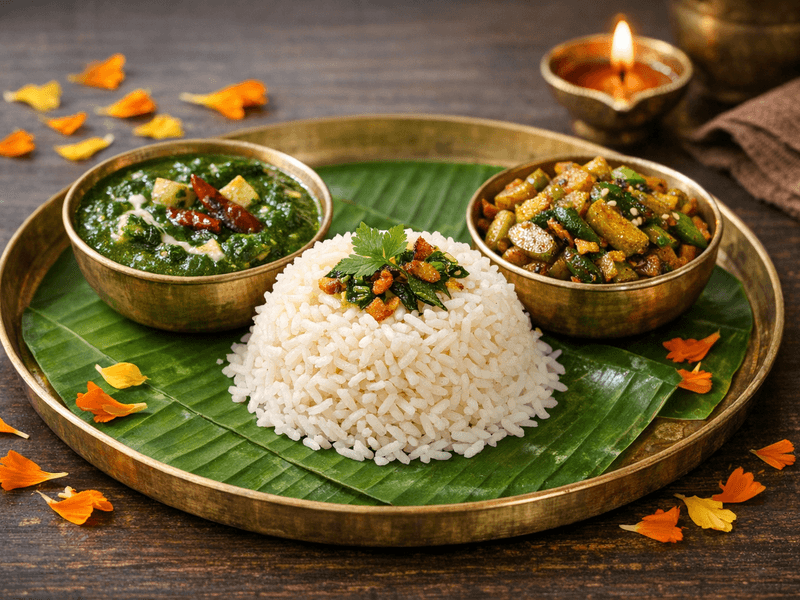 Rice with Spincah Curry and Kovakkai Stir Fry