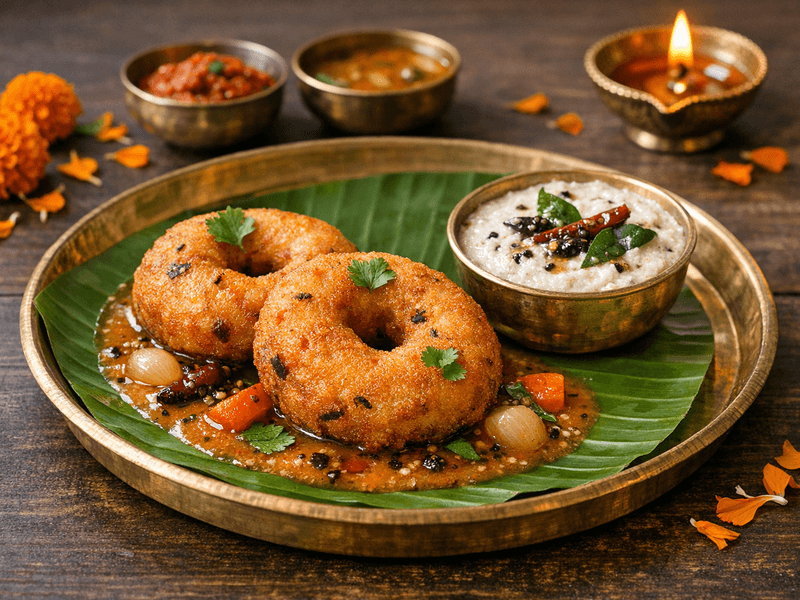 Sambar Vada with Coconut Chutney