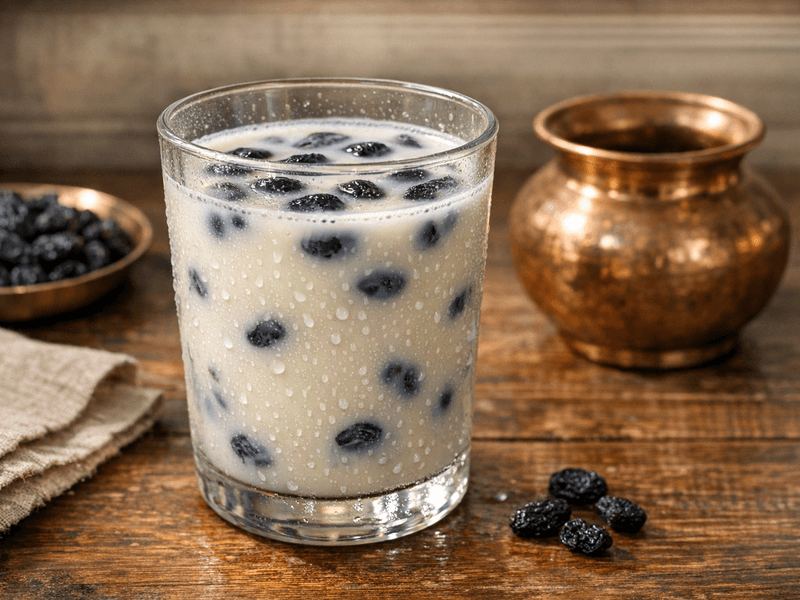 Soaked Black Raisins with Milk