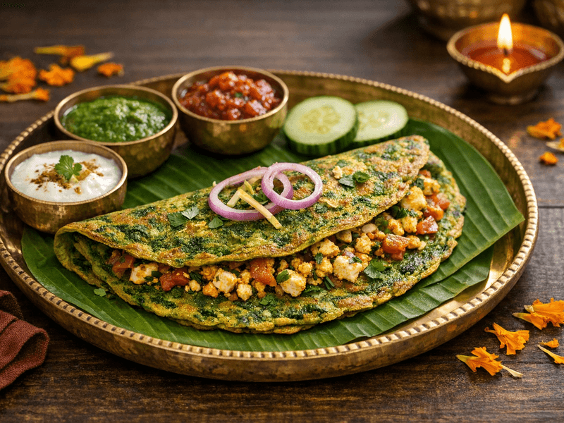Spinach Besan Chilla with Paneer