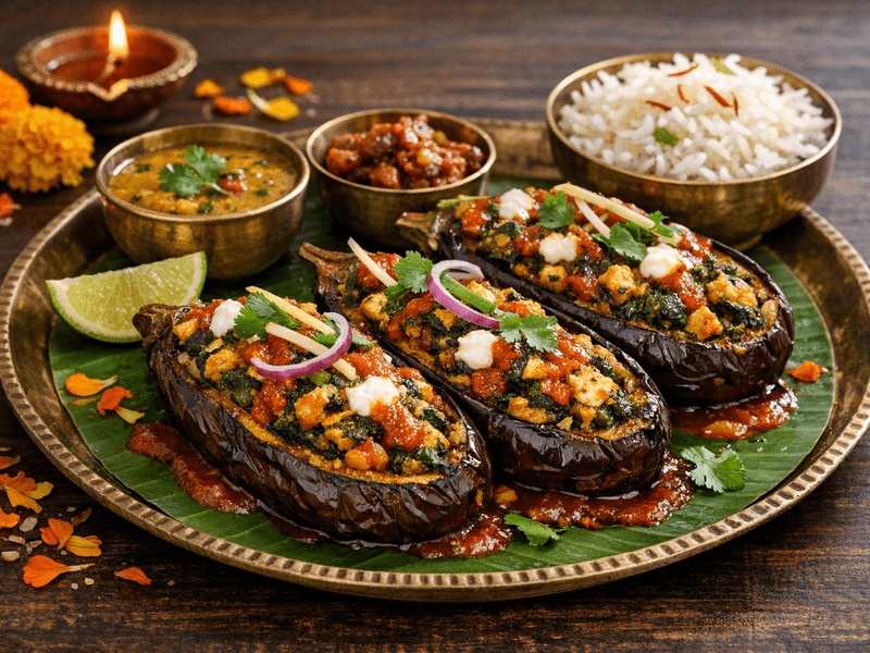 Stuffed Eggplant with Paneer and Spinach