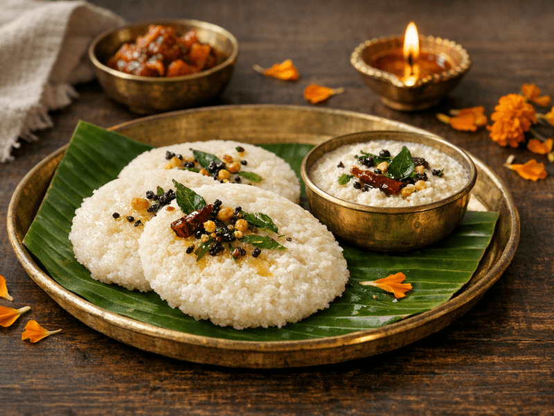 Tatte Idli with Coconut Chutney