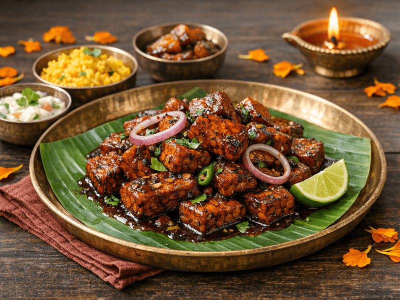 Tempeh Cubes in Soy Sauce