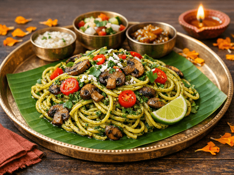 Vegan Pesto Mushroom Pasta