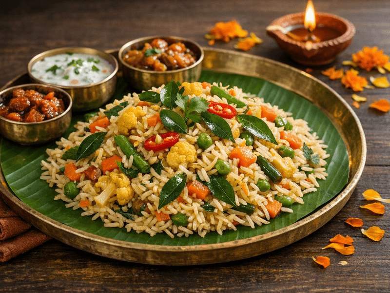 Vegetable Pulao with Curry Leaves